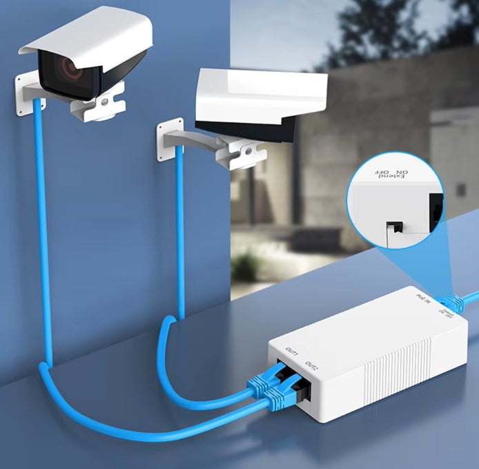 2 Port Gigabit POE Repeater 1 to 2 PoE Extender 48V 30W